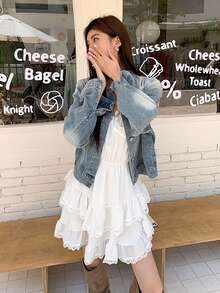 Spring/Summer New Denim Short Jacket Loose Washed Petite Vintage Fashion Elegant Top Women - Blue - View 3