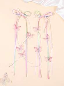 2pcs Girls Gradient-Color Hair Clips With Long Tails,Butterfly&Pearls Decor Super Fairy Hair Bows,Party Clips,Gifts For Friends,Kids Hair Accessories - Multicolor - View 2