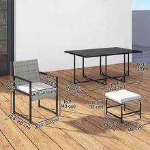 Outsunny 11 Pieces Wicker Patio Dining Set, Rattan Outdoor Furniture Set With 6 Armchairs, 4 Stools, Tempered Glass Table Top, Removable Cushions, For Backyard, Poolside, Balcony - Gris Claro - Ver 7