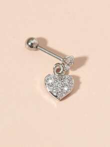 2pcs Zirconia Heart-Shaped Stainless Steel Cartilage Earrings, Minimalist & Elegant - 2 Silver - View 5
