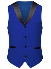 SuitGent 三件套男士高品质商务西装，纯色新郎婚礼礼服，修身休闲西装外套和裤子套装，春季款 - 寶藍色 - 查看 4