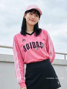 Adidas Originals Women's VDAY JRSY WPOLO Knit Collar Long Sleeve T-Shirt KY2021 - Pink - View 2