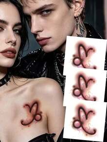 Tattoo Stickers, 3sheets/Set, Halloween Dark Style 12 Zodiac Signs Temporary Tattoos, Easy To Apply And Remove, Gradient Vein Pattern Halloween Costume Stickers, Suitable For Couples, Ideal Gift. - Brown - View 24