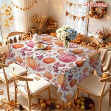 1/2pcs Autumn Tablecloth, Pumpkin Leaf Pattern Polyester Fiber Tablecloth Suitable For Dining Table, Coffee Table, Kitchen, Picnic, Camping, Country Farmhouse Decoration, Thanksgiving Holiday Tabletop Protection And Beautification - Multicolor - View 6
