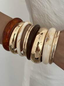 8pcs Vintage Elegant Casual PMMA Bracelet Set Suitable For Women's Daily Layering - Multicolor - View 7