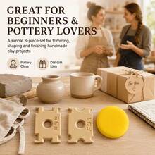 Ceramic Pottery Trimming, Shaping & Repair Tools And Asymmetrical Clay Stamp Tools, 2 Different Shaped Plastic Trimming Scrapers, Each Tool Can Correct 6 Different Thicknesses - Khaki - View 3