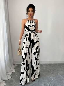 Enterizo para Mujer con Estampado, Cuello de Tirantes y Diseño de Cintura Marcada, Outfit Casual Elegante - Blanco - Ver 5