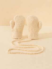 1pc Unisex Kids Full Finger Neck Hanging Knitted Mittens, Candy Color Thickened Autumn/Winter Half-Fleece Knitted Gloves - 1Pair - View 9