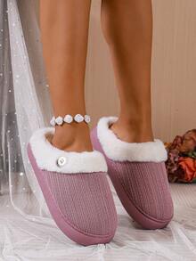 Women's Thermal Lined Comfortable Anti-Slip Wear-Resistant Closed-Toe Faux Fur Slippers Faux Suede - Pink - View 3