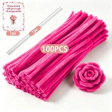 102/254/504Pcs Pipe Cleaner Flower DIY Craft Kit, Multi-Color Fuzzy Chenille Stems Set For Handmade Bouquet, Parent-Child Activity, Home Decor, Holiday Gift, Beginner Art Craft Supplies With Floral Stems, Floral Tape & Step-By-Step Tutorial Video. - Pink - View 15