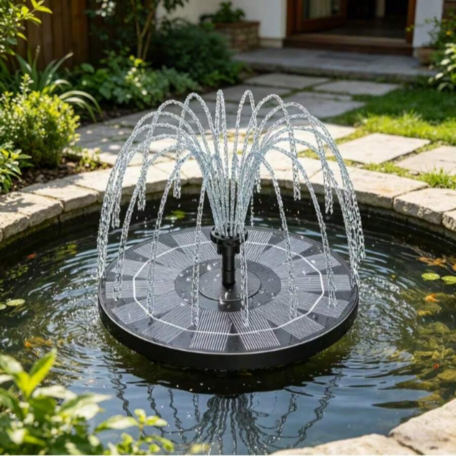 1pc Solar‑Powered Floating Fountain Pump, Outdoor Solar Water Fountain With Multi‑Spray Nozzles For Bird Bath, Garden, Pond Pool Landscape Decoration - Black - View 1