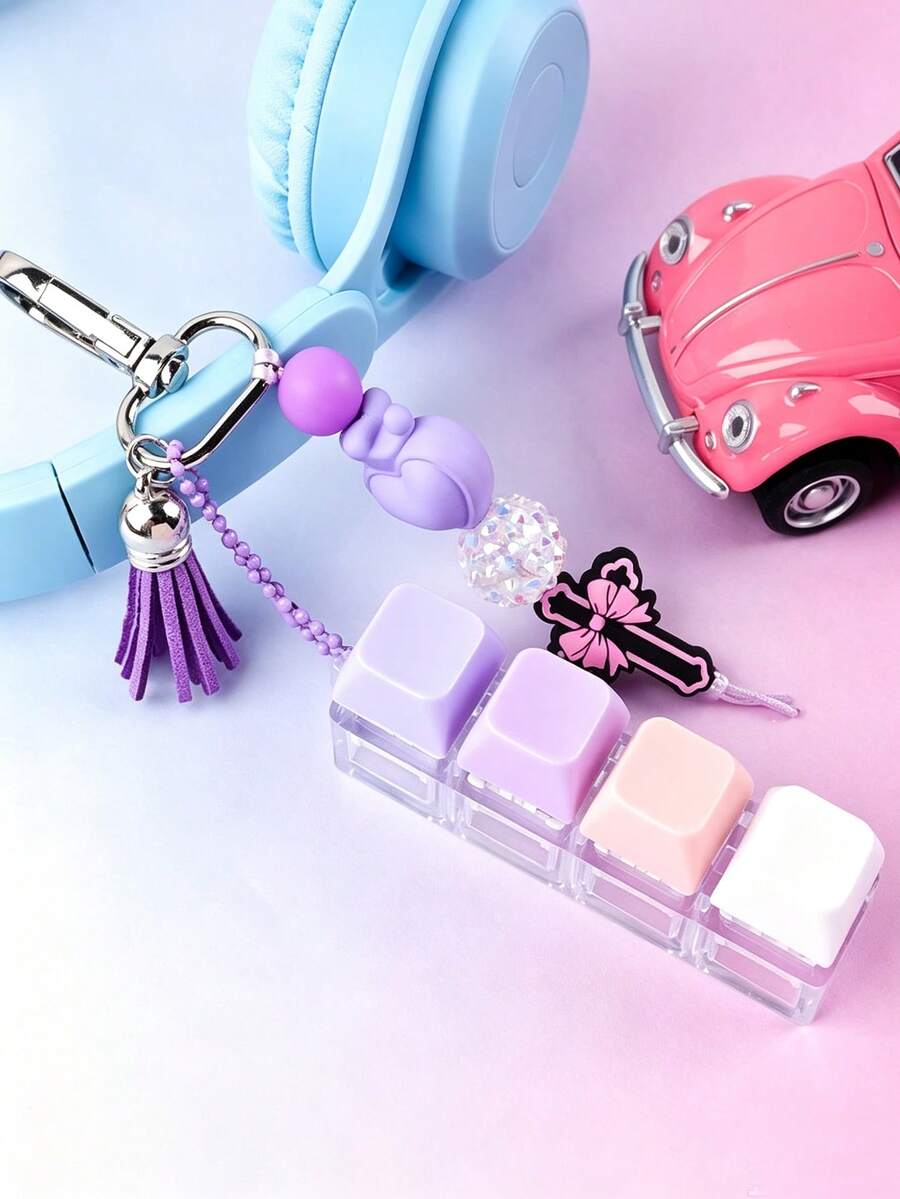 1pc Cross 4-Button Stress Relief Keychain Handmade Beaded Bag Charm Keyring,Handbag Charms - Multicolor - View 1
