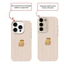 1pc TPU Material Pink Striped Book Coffee Pattern Phone Case Compatible With IPhone 17 Pro Max/17/16 Pro Max/15/13/12/11/ S20 FE/A15/S24/A55/ Note 11/Note 12/Note 13 Pro Full Coverage Anti-Drop Soft Shell Protective Cover - White - View 8