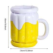 1pc Yellow Beer Mug Shaped Inflatable Drink Holder, Fun Pool Party Beverage Ice Bucket Float Decoration, Suitable For Summer Outdoor Beach And Pool Decor - A - View 6