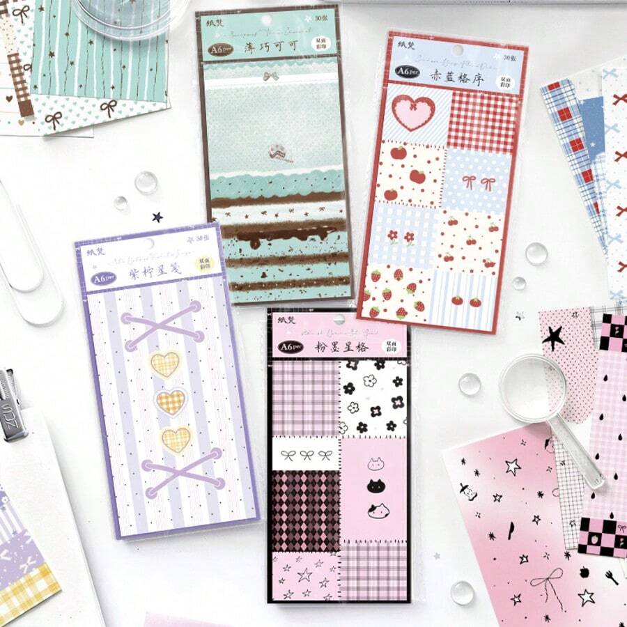 Zhi Fan A6 Per Sticky Notes Thin Cocoa Red Blue Grid Sequence Planner Material Decoration Background Collage Non-Adhesive - A - View 1