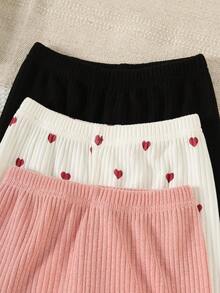 Conjunto de 6 piezas para niñas: Camiseta de manga larga con cuello redondo de unicolor acanalado y estampado de corazones, y pantalones multicolor. Conjunto de manga larga lindo para primavera/otoño para niñas - Multicolor - Ver 8