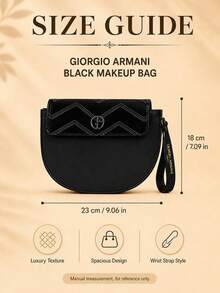 Giorgio Armani Armani Black Makeup Bag, 23*18cm, Snap Button Flap With Wrist Strap, Daily Storage For Makeup, Portable - Black - View 4