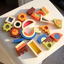 Montessori Wooden Building Blocks Toy, Colorful Creative Shape Puzzle Set, STEM Learning Construction Blocks, Suitable For Boys And Girls - Multicolor - View 6