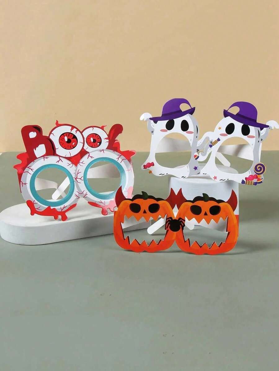 Gafas de papel para fiesta de Halloween, set de 8 piezas de gafas divertidas, que incluyen patrones de calabaza, fantasma, calavera, araña y murciélago; accesorios para fotos, regalos para fiesta de Halloween, suministros para Halloween truco o - Multicolor - Ver 1