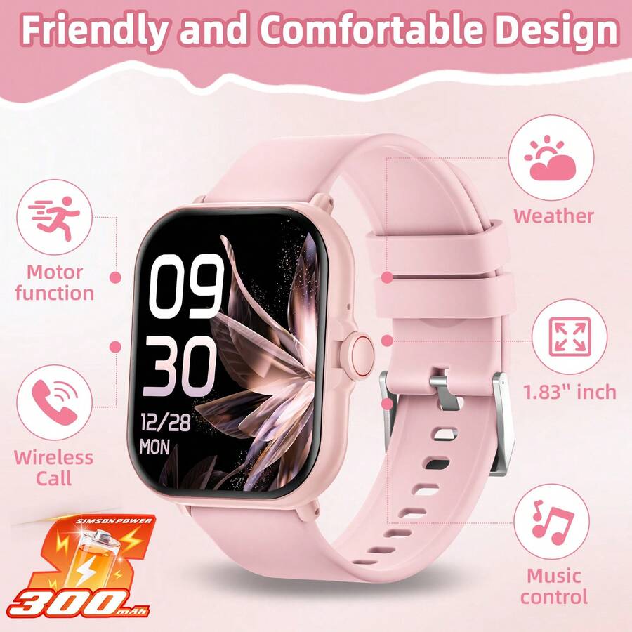 2026新款智慧手錶,300mAh 中性款 HD 全螢幕 軟矽膠錶帶 無線通話 多種運動模式 訊息提醒 健身追蹤 音樂控制 遠端相機 運動風 女款男款智慧手錶 - 彩色 - 查看 1