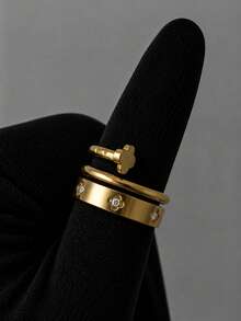 2Pcs Stainless Steel Plated 18K Gold Four-Leaf Clover Rings, Elegant Ladies Bangle Jewelry, Suitable For Daily Wear And Gift - SGS095 - View 12