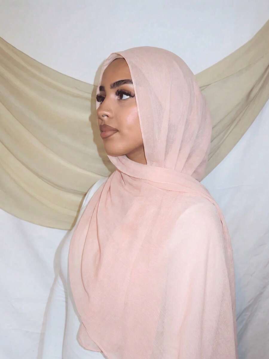 1pc Solid Color Basic Headscarf, Middle Eastern Style, Breathable Chiffon Fabric, Lightweight And Comfortable, Suitable For Long-Term Wear, All-Season Use - Pink - View 1