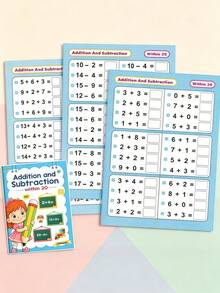 1pc Addition & Subtraction Within 20 Children's Math Workbook, Kindergarten Fun Arithmetic Problems, Home Classroom Travel Early Education Enlightenment Practice Book, Suitable For Preschool And Kindergarten Stage, Includes Math Activity Manual, Educational Learning Worksheets, Aimed At Cultivating Early Math Skills, Suitable For Home Teaching And Classroom Use - Multicolor - View 7