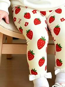 Baby Girl Strawberry Print Round Neck Long Sleeve Top And Leggings - White - View 4
