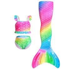 Girls Dopamine Summer Mermaid Tail Bikini Set, Fish Scale Print Ruffle Strap 3 Pieces Set - Multicolor - View 1