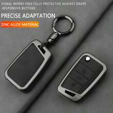 Zinc Alloy Car Key Protective Case With Ring, Compatible With Leon/Ibiza/Ateca/Arona/Toledo/Altea/Exeo/Mii/Golf/Tiguan/Passat/Jetta/Polo/Touran/Beetle/Caddy, Double-Sided Protective Cover, Provides Comprehensive Protection For Key Fobs, Perfect Car Accessory For Car Owners - Round Button - View 1