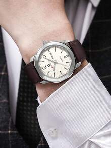 GUSALAI GUSALA 1pc Boxed Men's Niche Premium Minimalist Square Case Casual Business PU Leather Strap Watch, Suitable For Daily Wear, Holiday Gift, Christmas, Year-End - Brown - View 4
