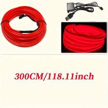 1pc 3M Car EL Glowing Wire, Low-Key Creative Minimalist Design, USB Plug And Play, Easy To Install, Soft Light Car Interior Decoration, Essential Fashion Accessory For Car Owners, Suitable As Holiday Gift For Car Enthusiasts - A - View 4
