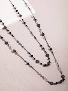 1件哥德風多層灰色仿珍珠長款毛衣鍊，多種佩戴方式，奢華小眾毛衣鍊 - 多色29 - 查看 4
