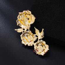 1件優雅合金鑲嵌紅綠水鑽三朵玫瑰花造型裝飾,適合女性派對穿著 - 玫瑰花 - 查看 5