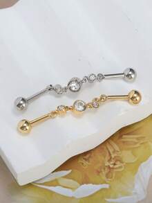 1pc Stainless Steel Industrial Piercing Jewelry, Industrial Barbell Earring With Pendant Chain And Double Threaded Ball, Suitable For Women And Men - Industrial Barbell - View 3