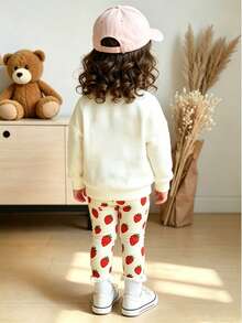 Baby Girl Strawberry Print Round Neck Long Sleeve Top And Leggings - White - View 2