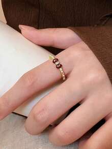 2件組金色復古優雅紅色波浪蝴蝶結開口時尚戒指，適合女性秋冬日常與節日穿著 - 戒指兩件套 - 查看 6