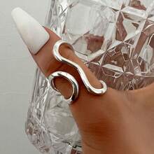 Cincin Terbuka Gelombang Geometris untuk Wanita, Cincin Jari Paduan Asimetris Desain Unik, Cincin Jari Telunjuk yang Dapat Disesuaikan dan Dipersonalisasi - cincin - View 6