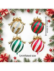 4pcs 80cm Christmas Bow Colorful Hanging Ball Set, Classic Red And Green Striped Design Full Of Holiday Atmosphere, Suitable For New Year, Christmas, Birthday Home Decor, Yard Decoration, Party Photo Props - View 3
