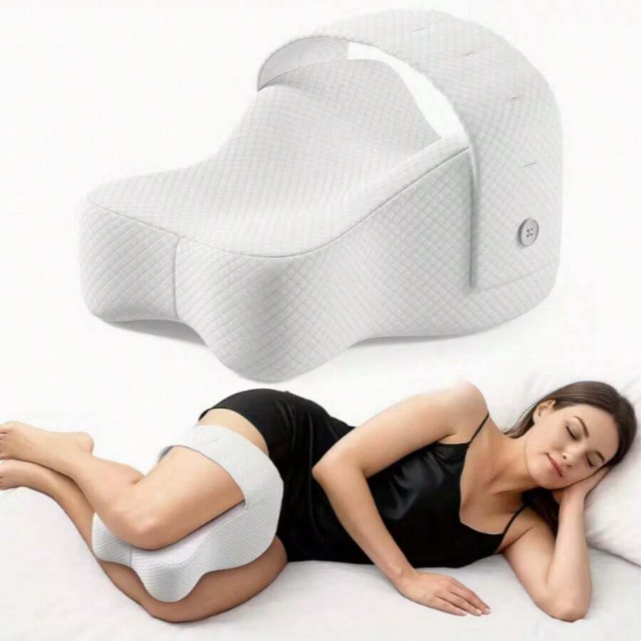 Memory Foam Knee Support Pillow, Specially Designed For Side Sleepers - With Adjustable Straps For Comfortable Sleep - Ergonomic Leg Support To Improve Posture - Breathable And Washable Pillowcase For Deeper Sleep. - White - View 1