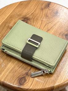MINGYOU Fashion Soft Textured Handheld Short Wallet Zipper Coin Purse - Green - View 1