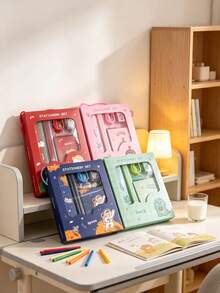 Stationery Gift Set Includes Notebook, Pencil, Ruler, Pencil Sharpener, Eraser And Other Complete Learning Supplies, Meeting Students' Daily Writing And Drawing Needs. 4 Cute Cartoon IP Designs (Astronaut / Rabbit / Duck / Dinosaur), Combining Aesthetics And Practicality, With Portable Gift Box Packaging For Easy Carrying. Perfect For Birthday, Party Gifts, School Rewards And Daily Use. Cute Design, Lightweight Material, Smooth Touch - Multicolor - View 2