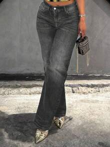 Celana Jeans Boyfriend Wanita Model Lurus Longgar Gaya Vintage dengan Efek Lusuh - Grey - View 4