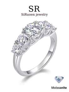 1 Pc Women's Wedding Ring, 5-Row Ring 3.5g 925 Sterling Silver, 1 Carat Moissanite, Bohemian Palace Style, Engagement/Wedding/Anniversary/Valentine's Day Gift, Comes With Moissanite Certificate And Delicate Gift Box - Silver - View 7