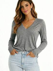 Women's Blouse Long Sleeve V Neck Second Skin Viscolycra - 灰色的 - 查看 1
