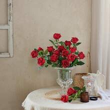 3/18pcs Velvet Rose Artificial Bridal Bouquet, Faux Floral Decoration, Artificial Roses, Suitable For Valentine's Day Gift, Wedding Party, Home Decor, Birthday Gift, Indoor And Outdoor Decoration, Vase Arrangement - Bright Red - View 3