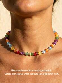 1pc Minimalist Elegant Bohemian Style Colorful Necklace, Suitable For Women's Daily Wear, Vacation, Dating, Gift For Loved Ones - Colorful - View 1