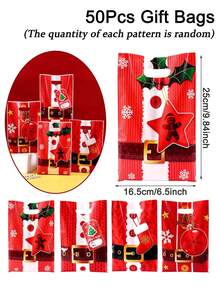 50Pcs Christmas Gift Bags,Suit Design Treat Bags,Plastic Gingerbread Star Pattern Goodie Bags For Gift Packaging Xmas Eve Party Decor - Multicolor - View 10