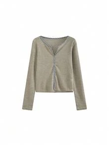 Women's Relaxed Fit Grey Cinched Waist Long Sleeve Knit Sweater, Loose Slimming Versatile Base Layer Top For Autumn - Picture Color - View 5