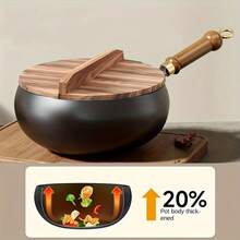 Cast Iron Skillet With Lid, Wide Bottom Non-Stick Pan, Cast Iron Wok, Frying Pan, Pancake Pan, Large Capacity Chinese Non-Stick Iron Pot, Multi-Functional Stir-Fry Pan, Heavy Duty Cast Iron Skillet With Lid - Even Heat Distribution, Excellent Heat Retention, Suitable For Induction Cooktop And Gas Stove. Perfect For Frying, Boiling Water, Baking. Kitchen Essential, Home Essential, Christmas, Halloween Party Supplies - Multicolor - View 7